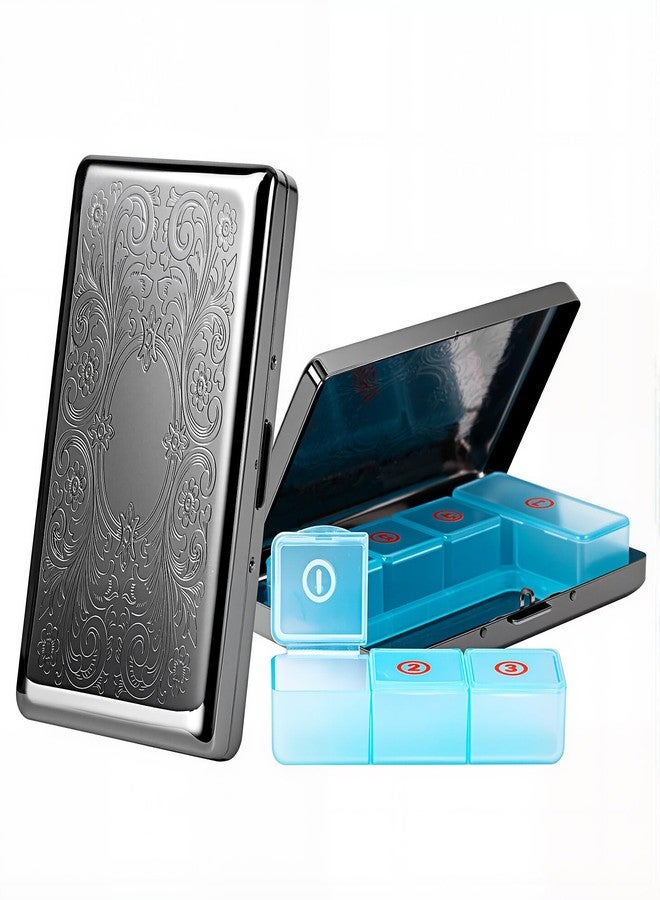 EYIDADAE Pill Organizer with 3 Compartments 7 Day Metal Pill Box for Fish Oil/Food Supplements Travel Pill Box. (Rectangle-Black, Large Rectangle) - Image 1
